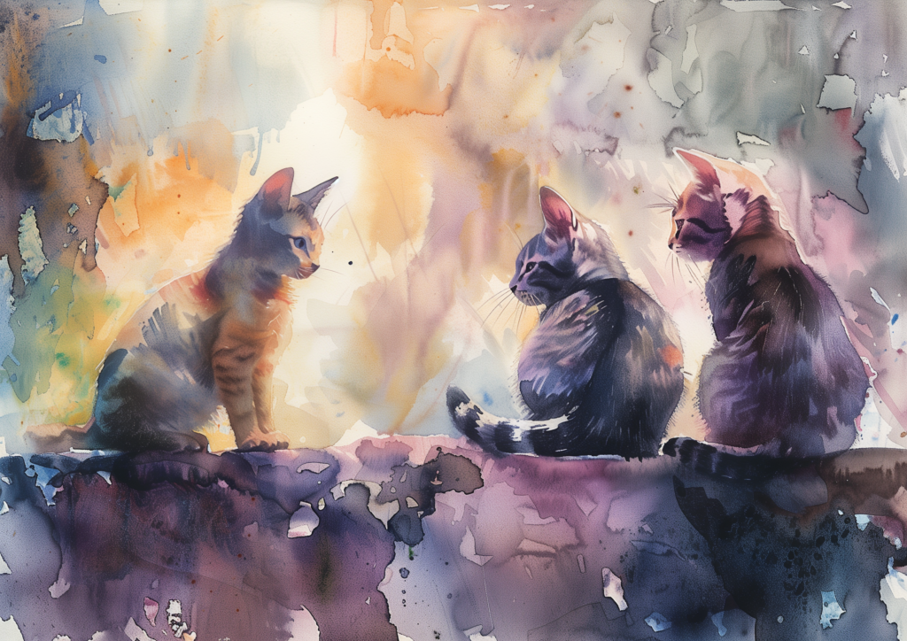 Three kittens watercolor painting