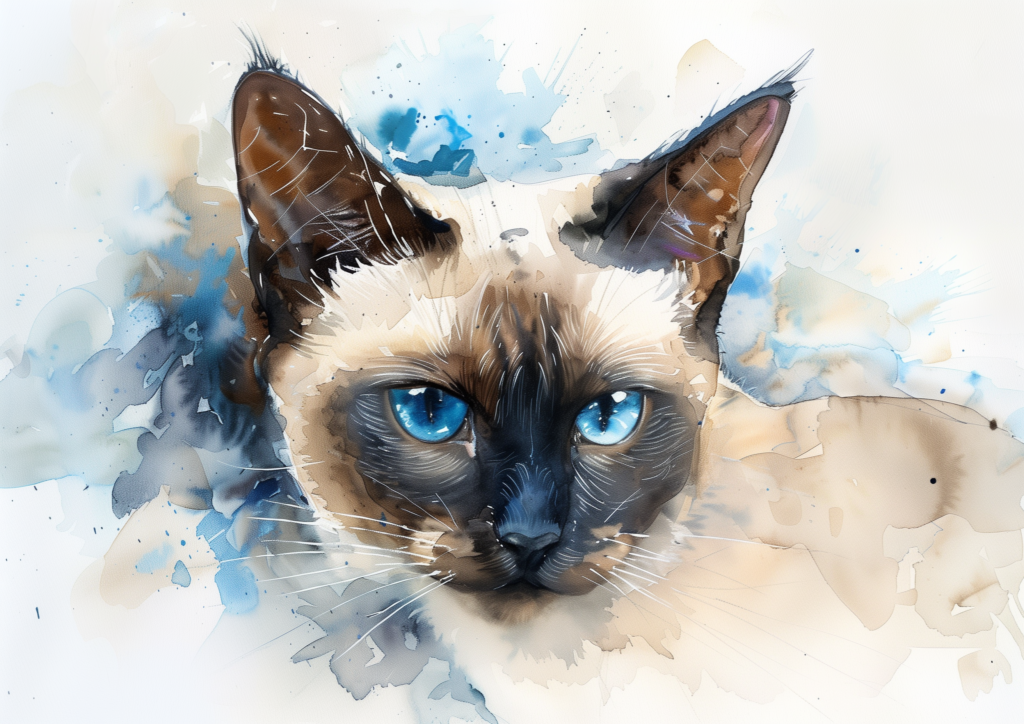 Siamese cat blue eyes watercolor painting