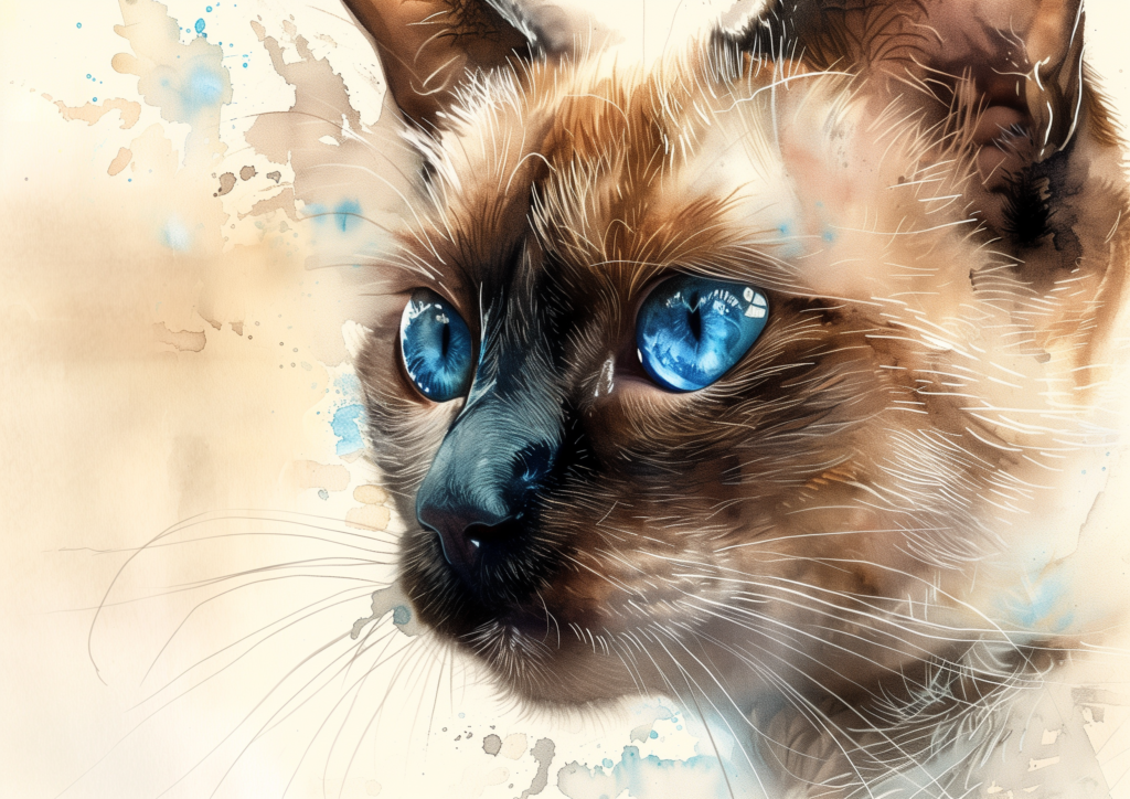 Siamese cat blue eyes watercolor painting