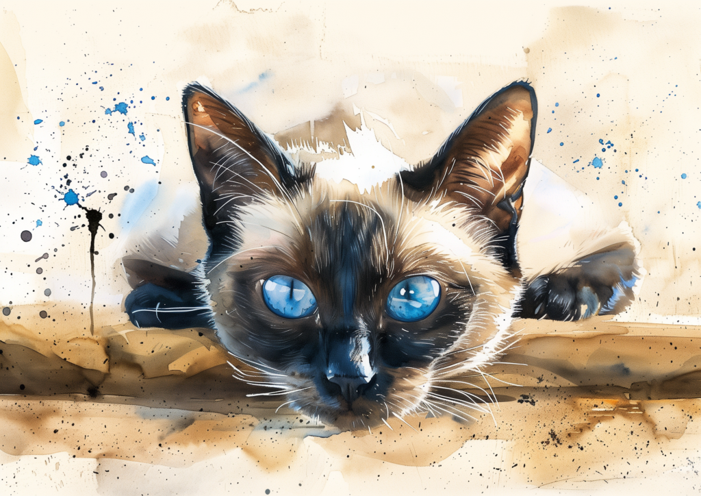 Siamese cat blue eyes watercolor painting