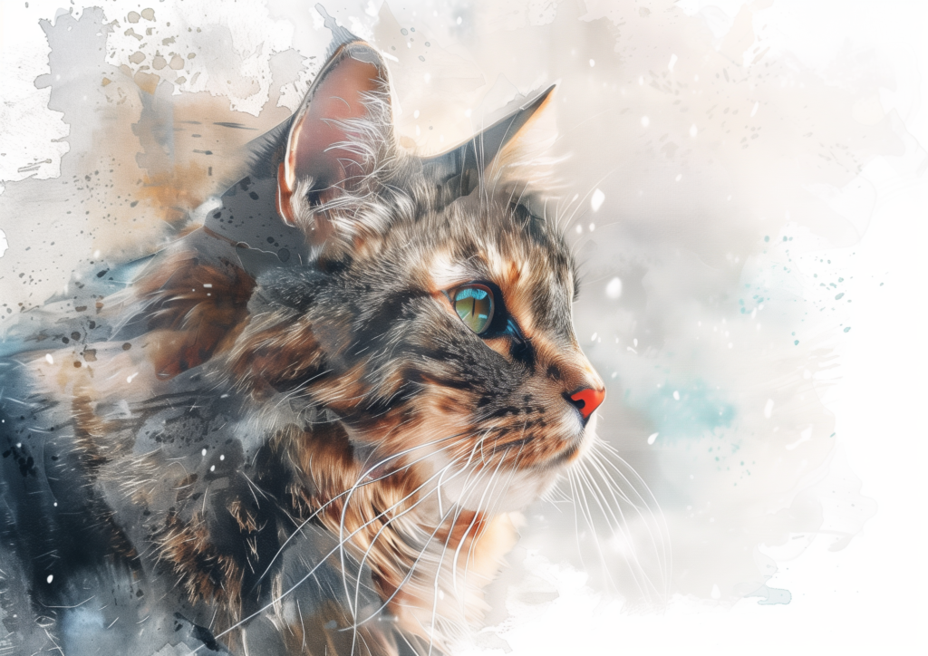 Tabby gray cat watercolor