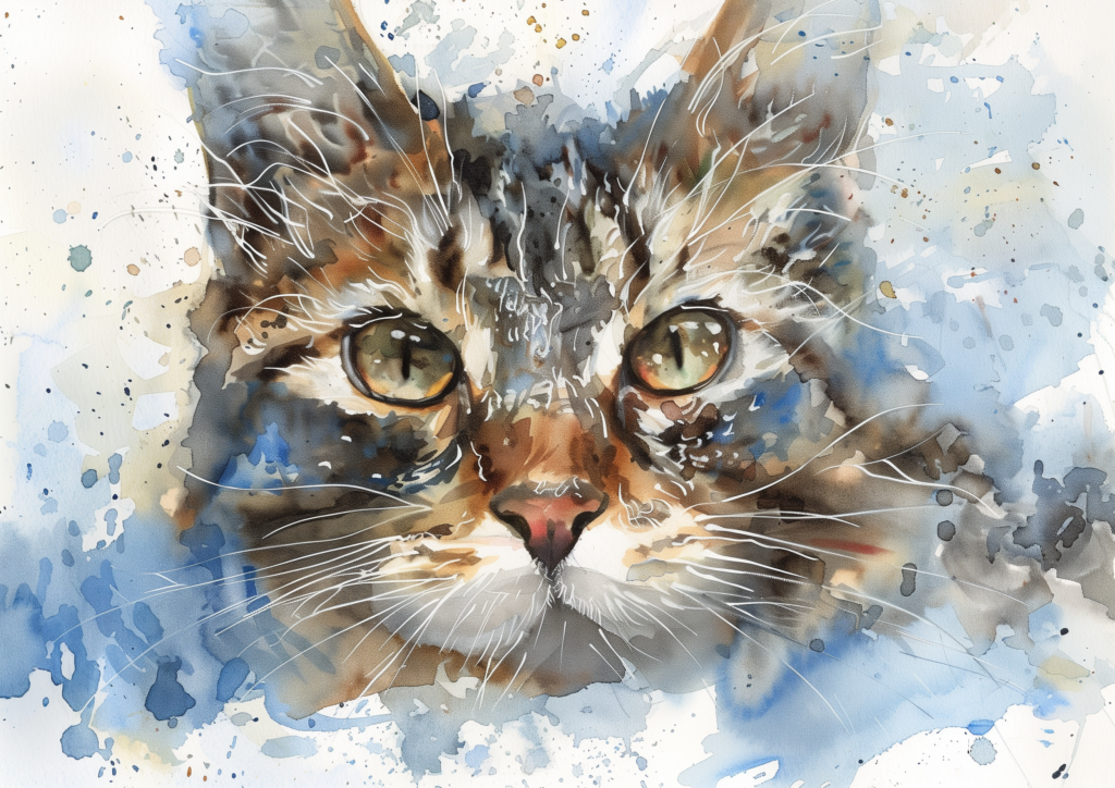 Tabby gray cat watercolor