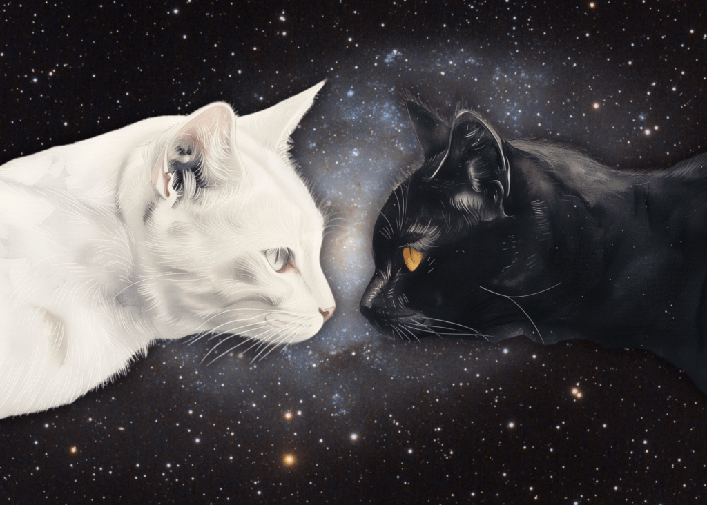 White cat and black cat, universe background