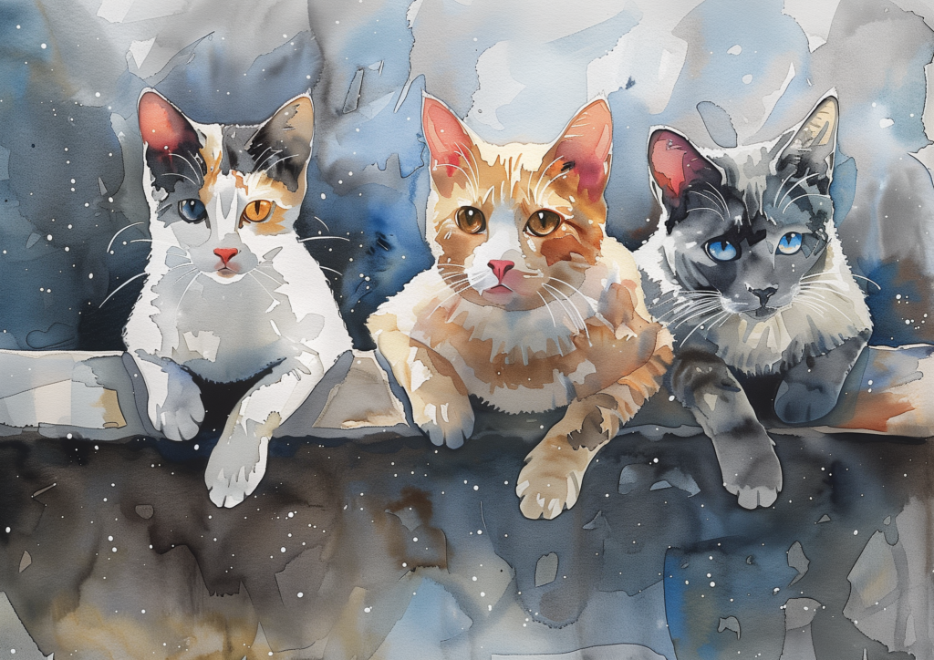 Three cats watercolor