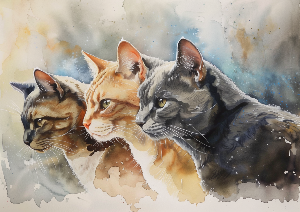 Three cats watercolor