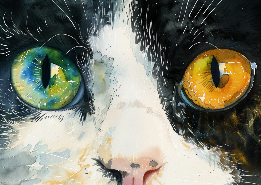 Cat multi-colored eyes watercolor