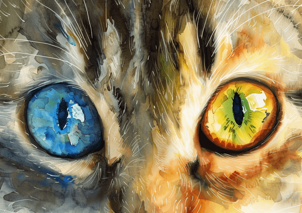 Cat multicolored eyes close up