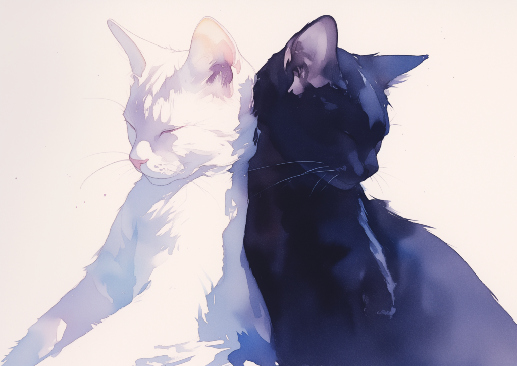 White cat and black cat painting