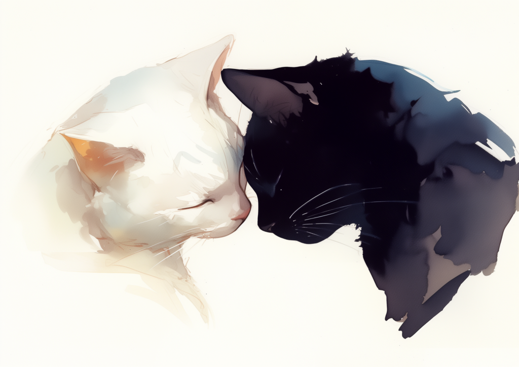 White cat and black cat painting