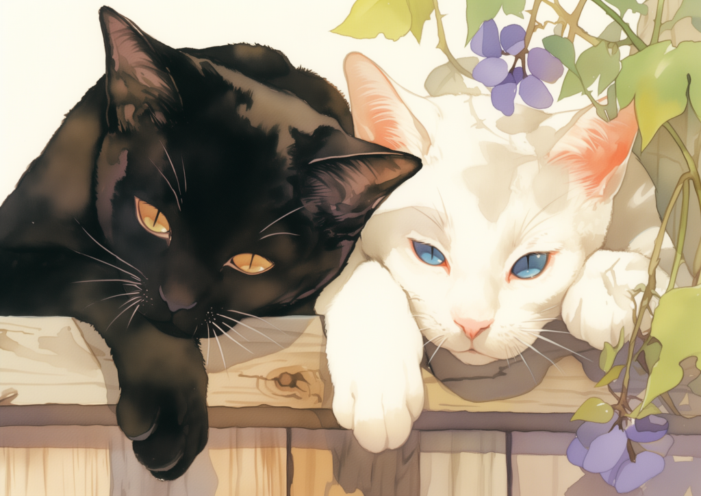 Black cat and white cat hanging out painting