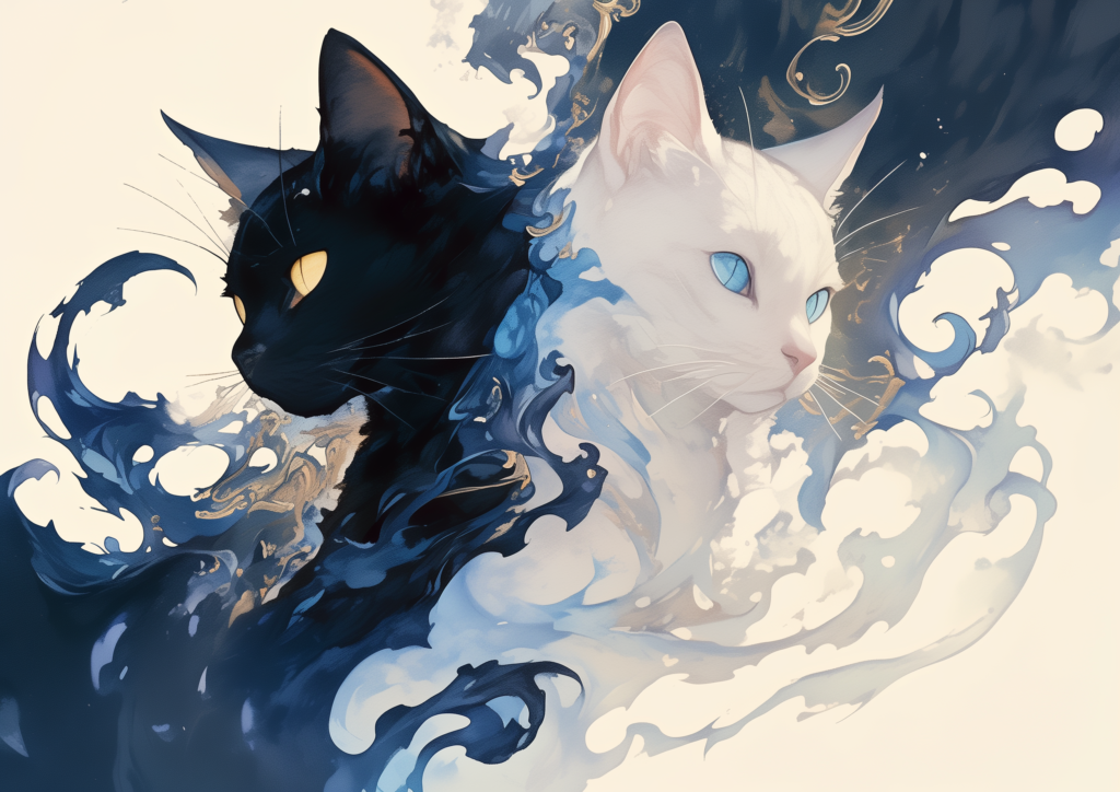 Black cat and white cat watercolor