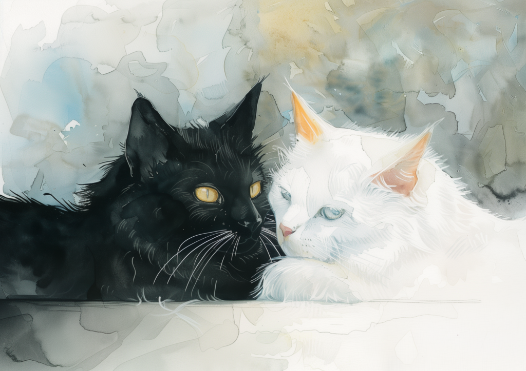 Black and white cat watercolor