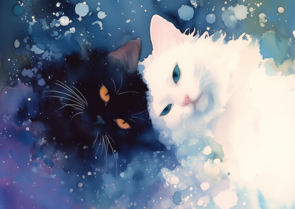 Black cat and white cat painting