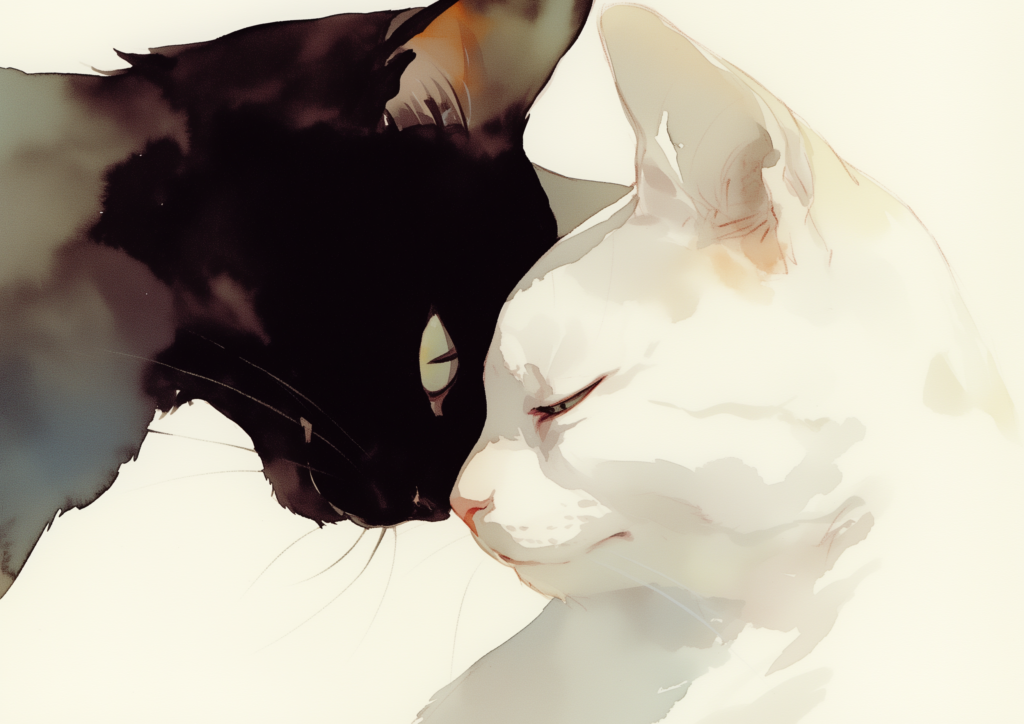 Black cat and white cat watercolor