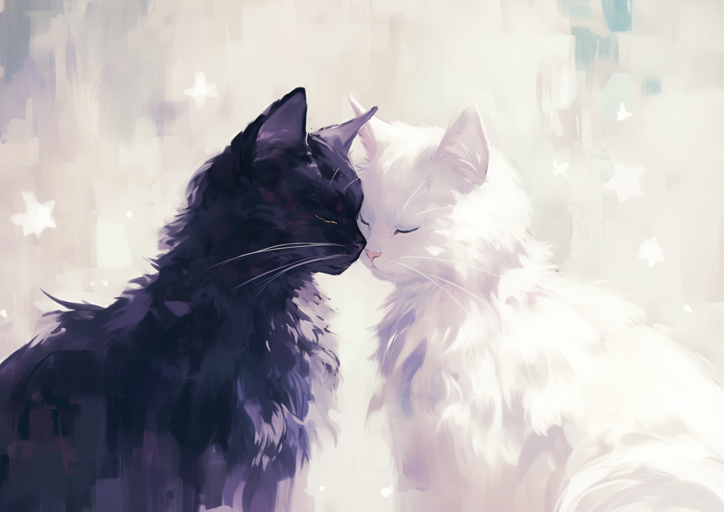 Black cat and white cat painting