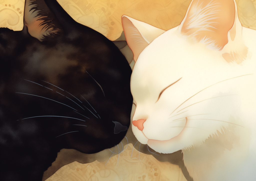 Black cat and white cat